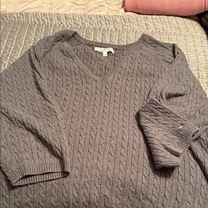 Tommy Hilfiger Gray V-Neck Cable Knit Sweater